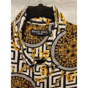 Men Hip Hop Rap Shirt Small Button Up Streetwear Chain Gold Money Soul Pinkman